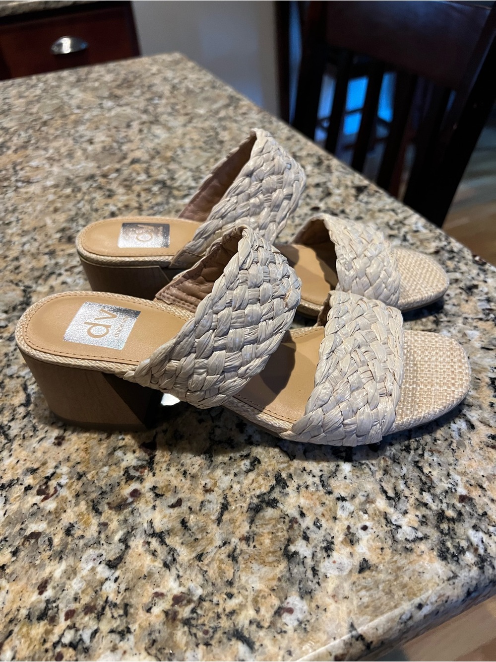 Dolce Vita Beige Woven Double-Strap Block Heel Sandals